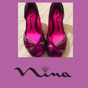 Nina purple and pink glitter heels